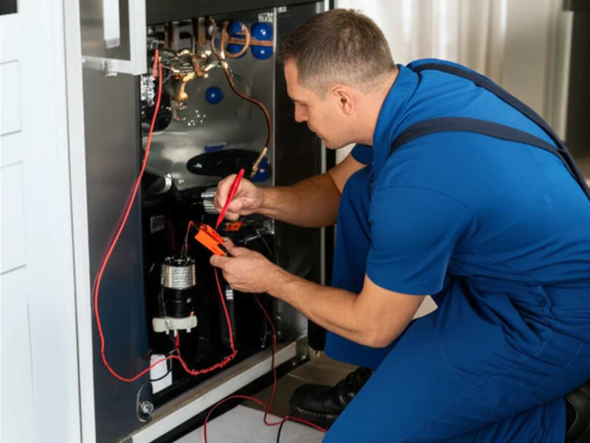 Technician repairing Sub-Zero refrigerator